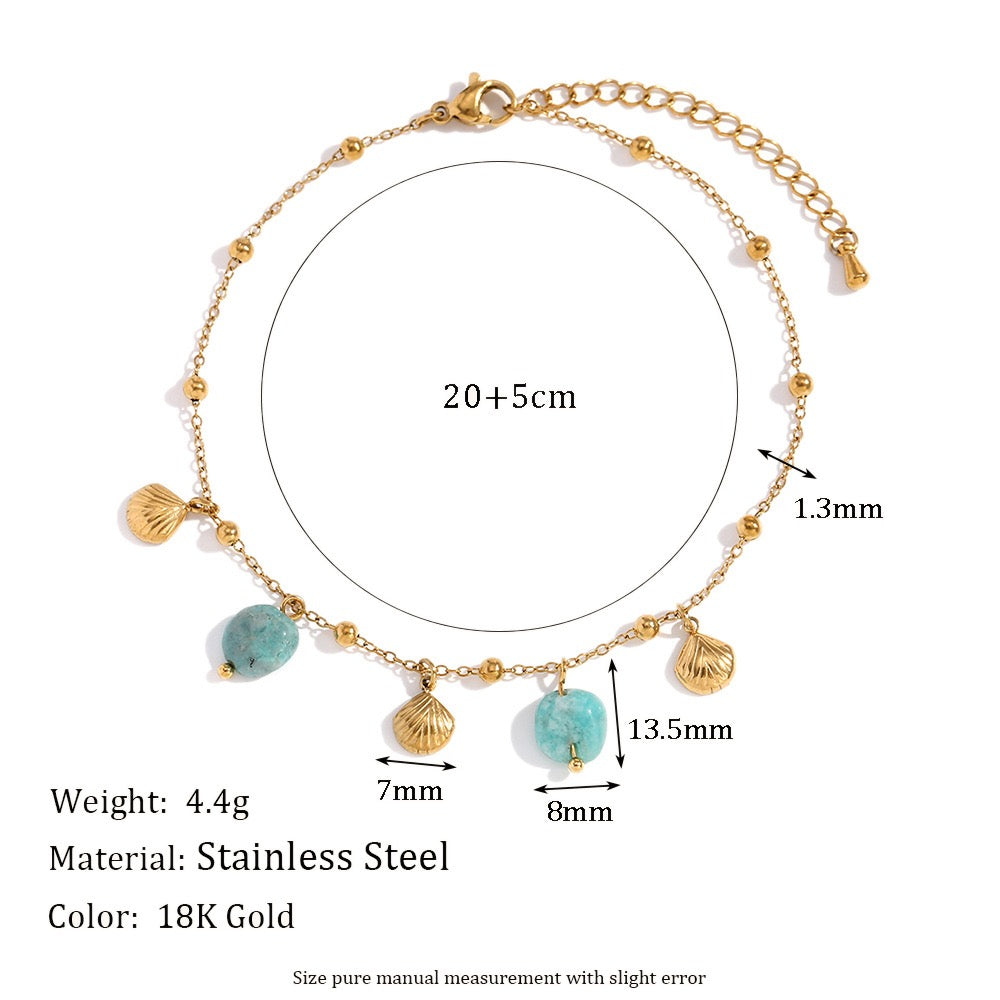 Blue shell charm anklets