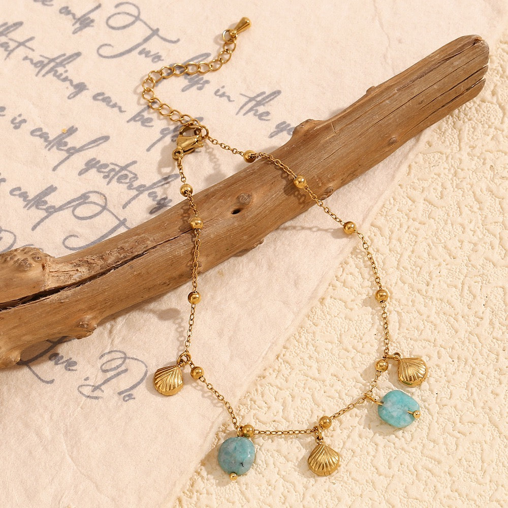 Blue shell charm anklets