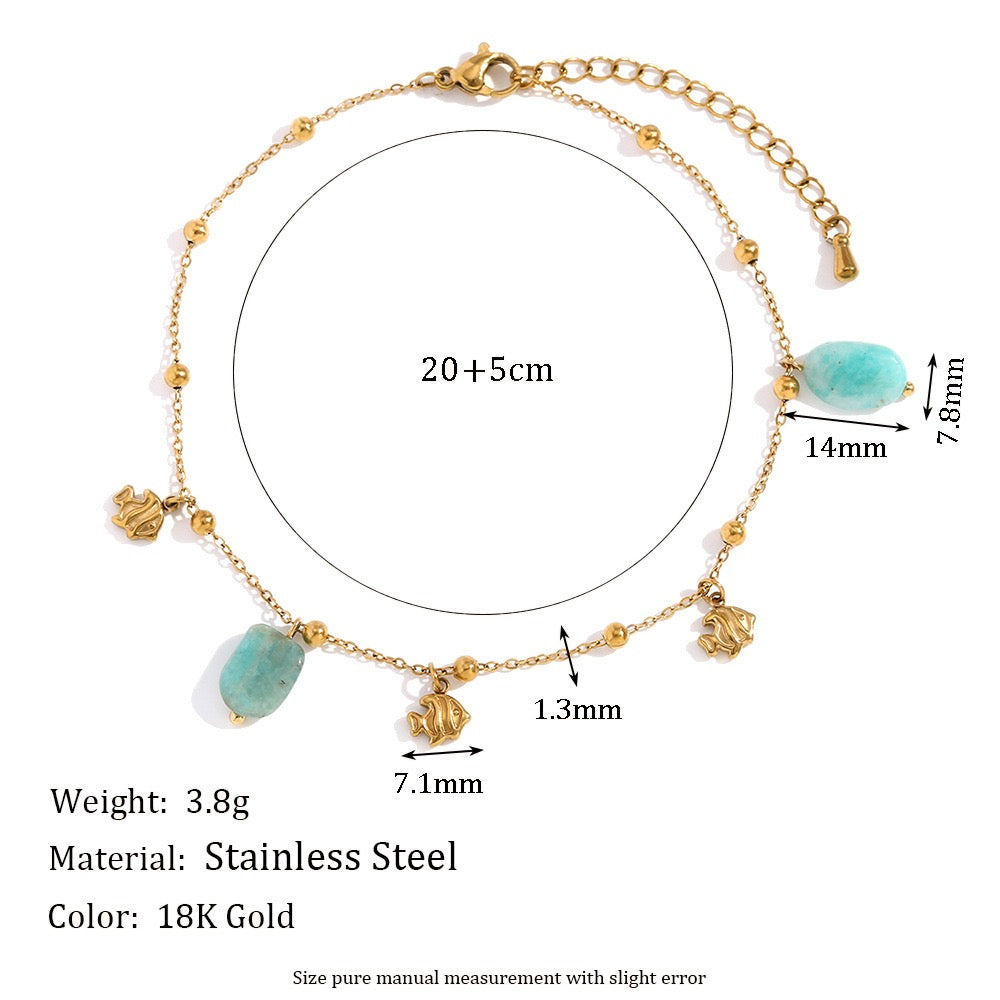 Blue fish charm anklet