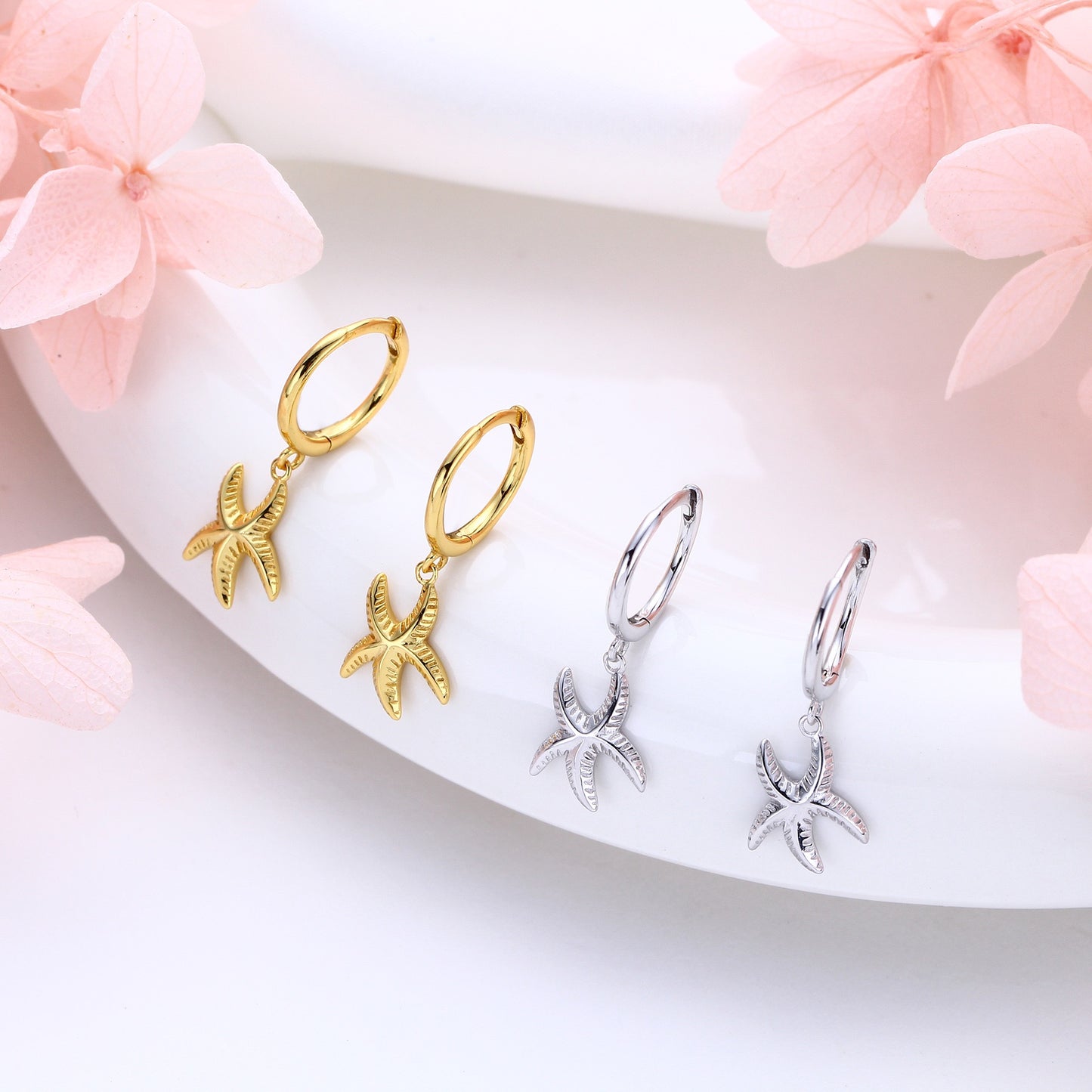 Sterling silver starfish hoops