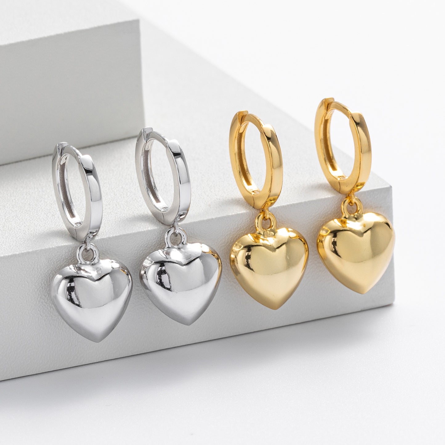 Heart sterling silver hoops