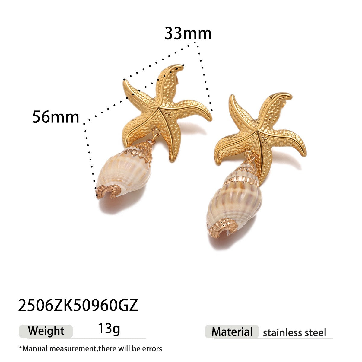 Starfish natural shells earrings
