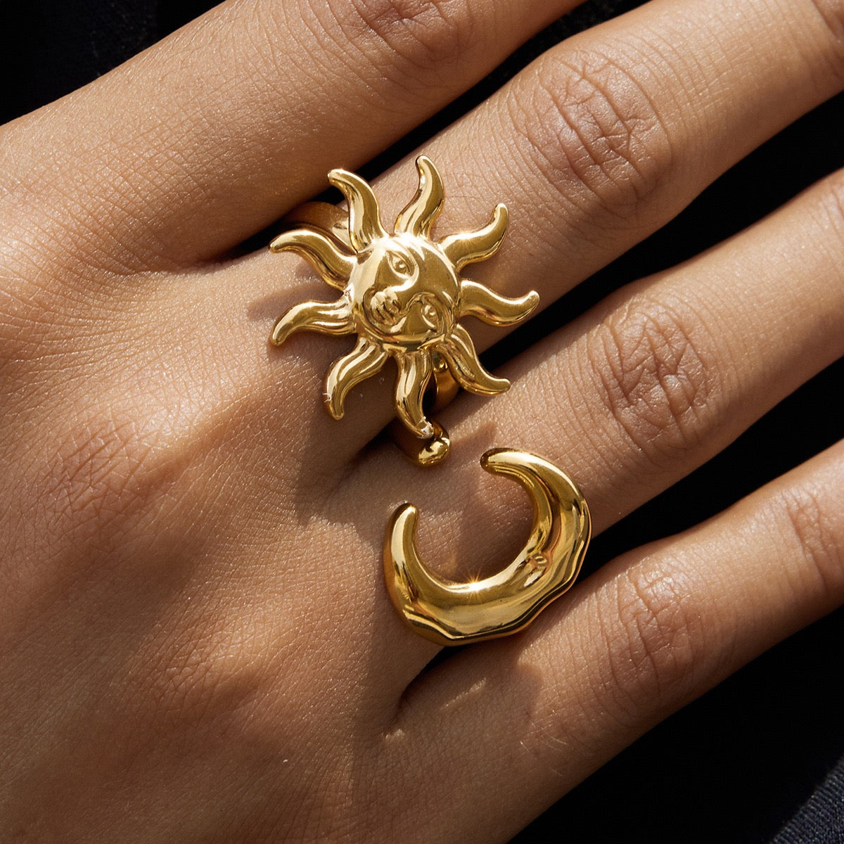 Moon and sun ring