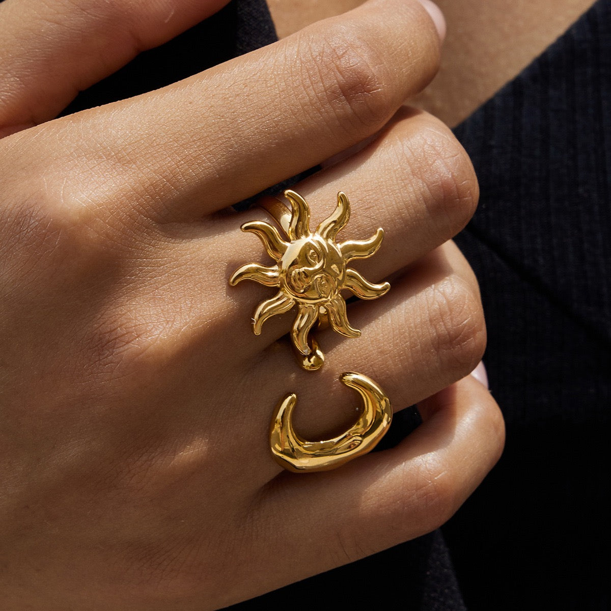 Moon and sun ring