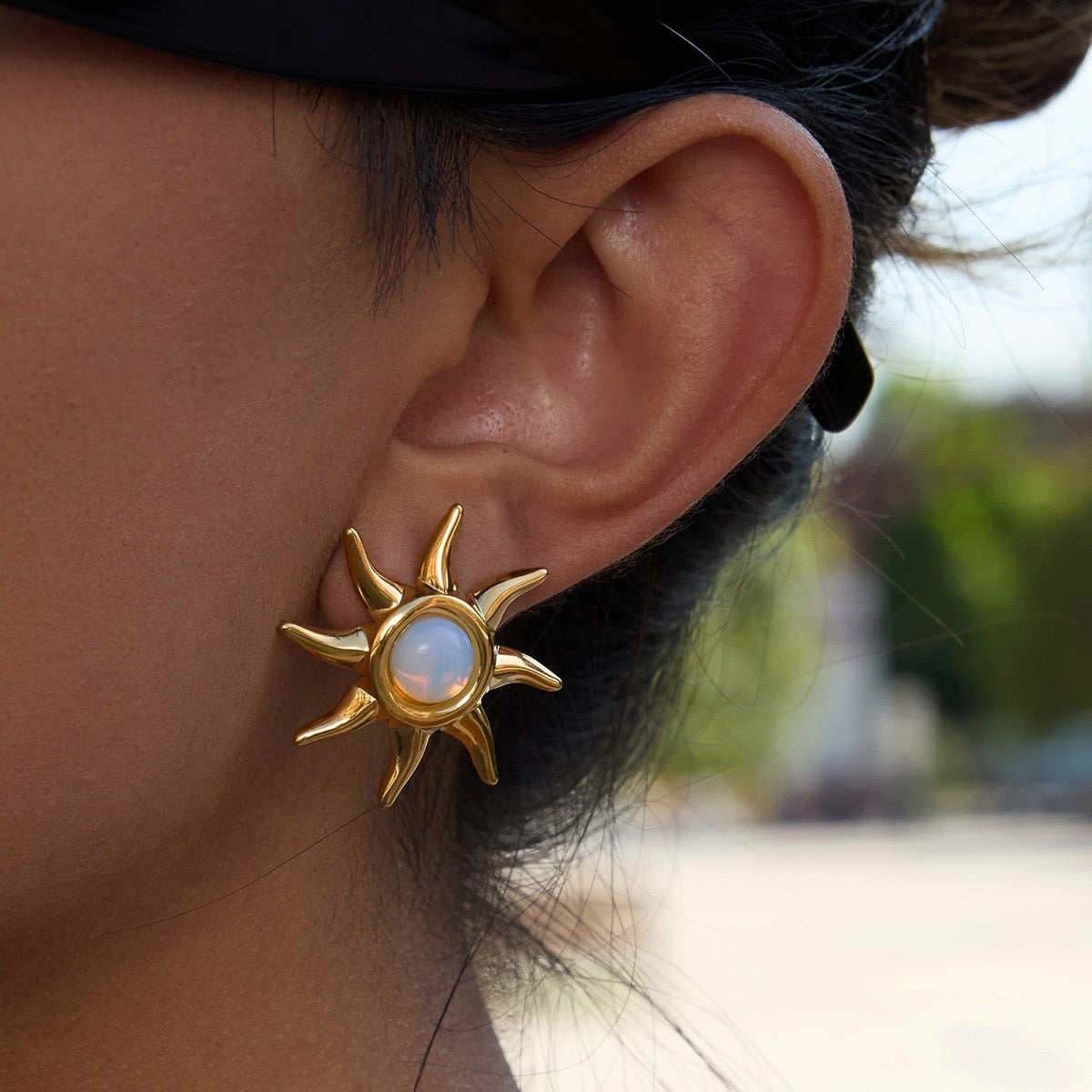 Moon stones sun earrings