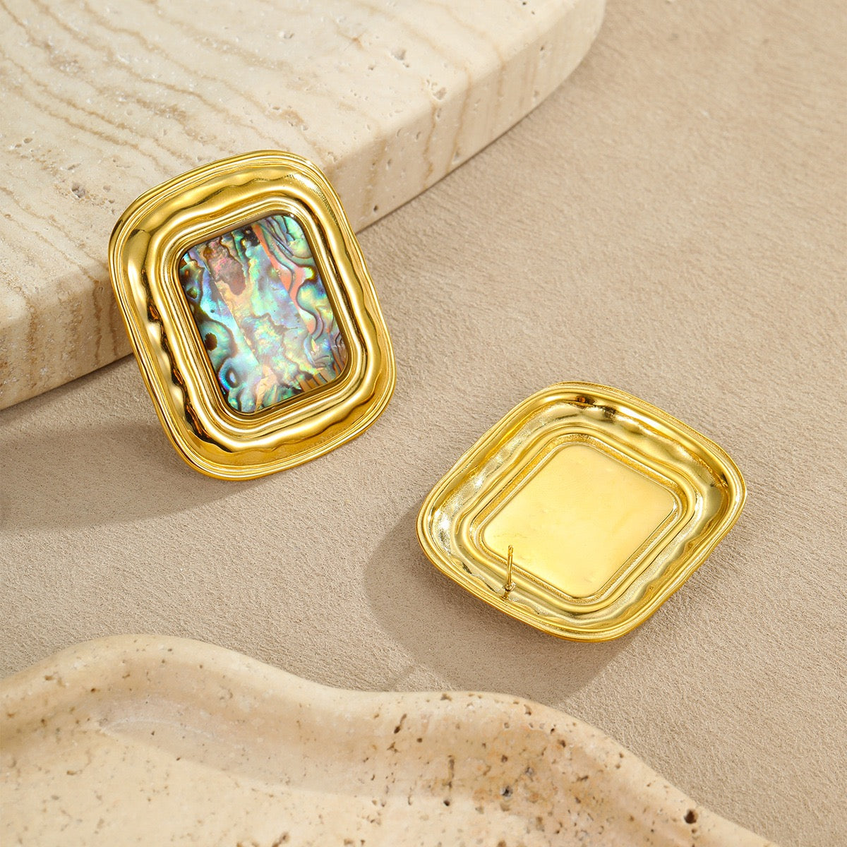 Oyster shell square vintage earrings
