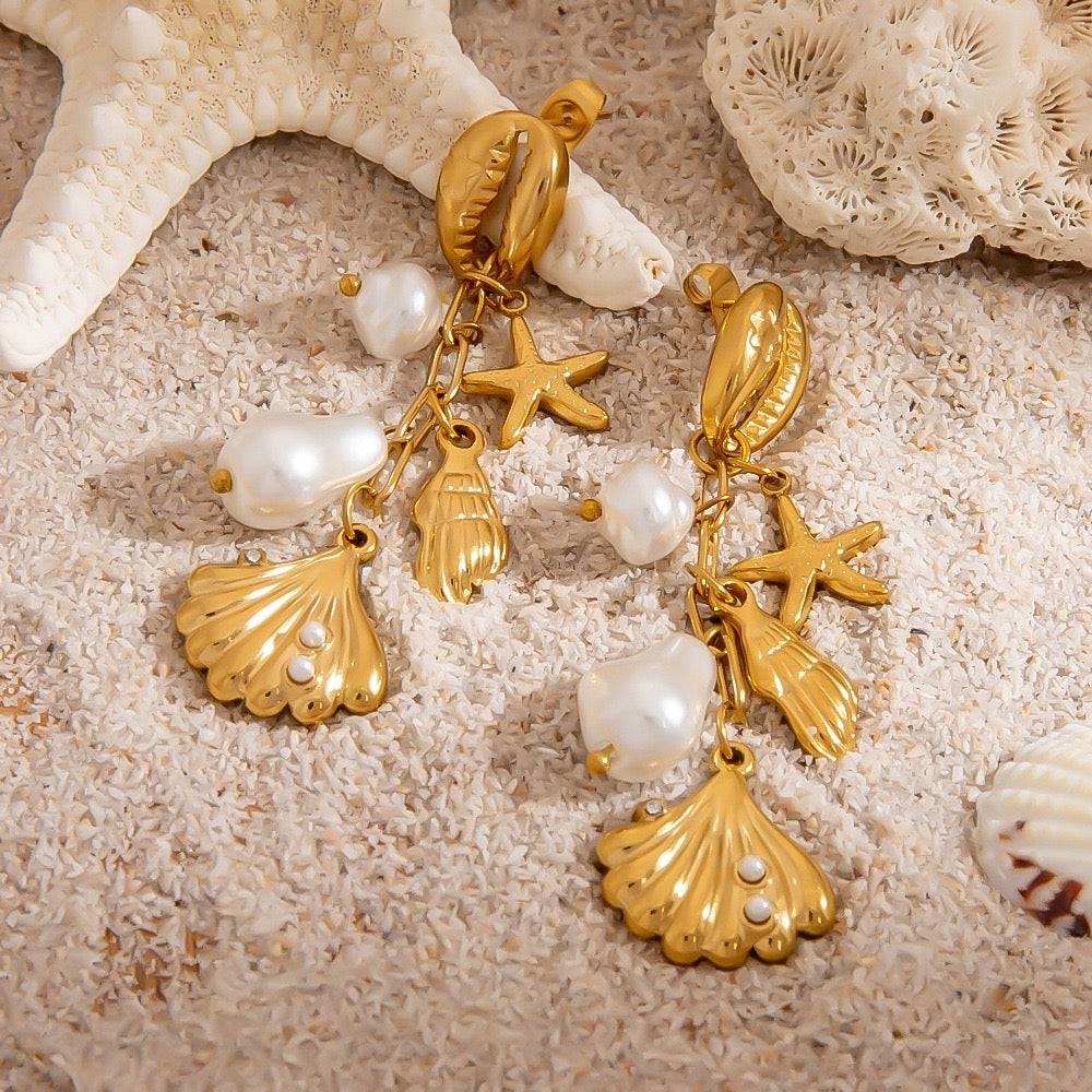 Pearly shell starfish earrings