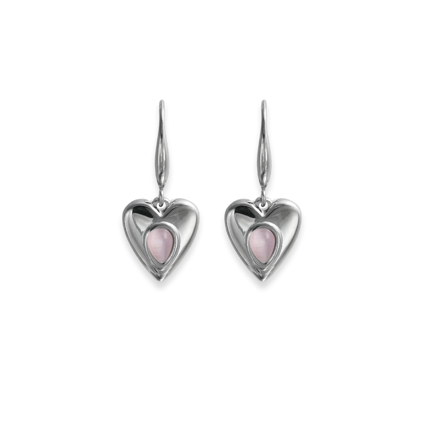 Cat eye stone heart earrings