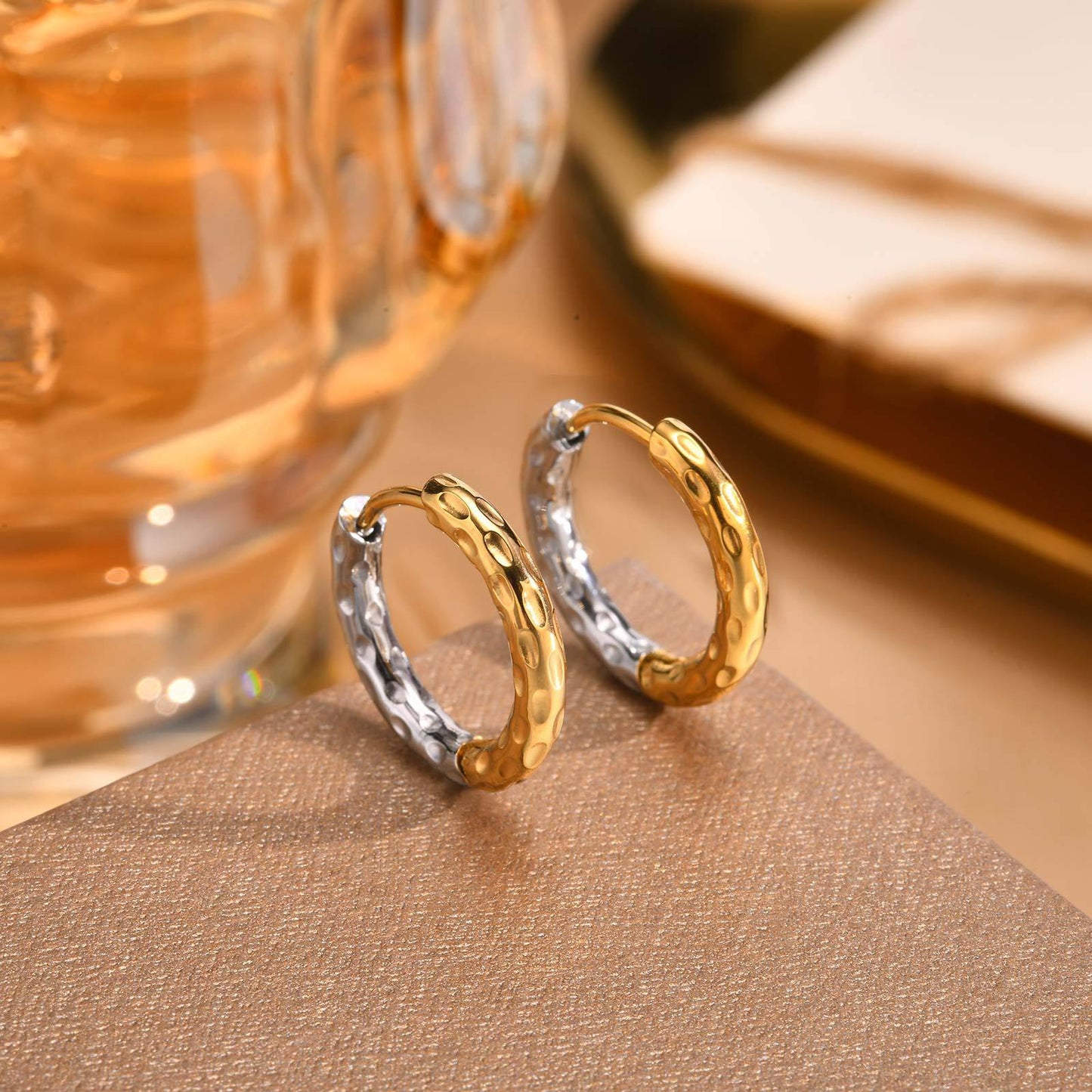 Two tones dainty hoops earrings
