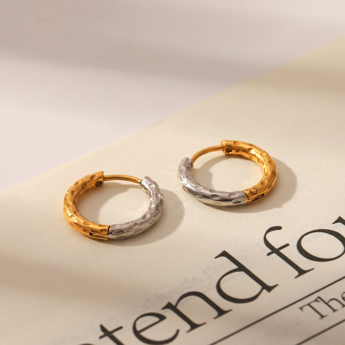 Two tones dainty hoops earrings