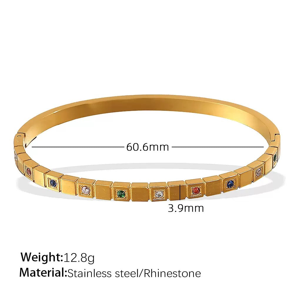 Square rainbow zircon bangle