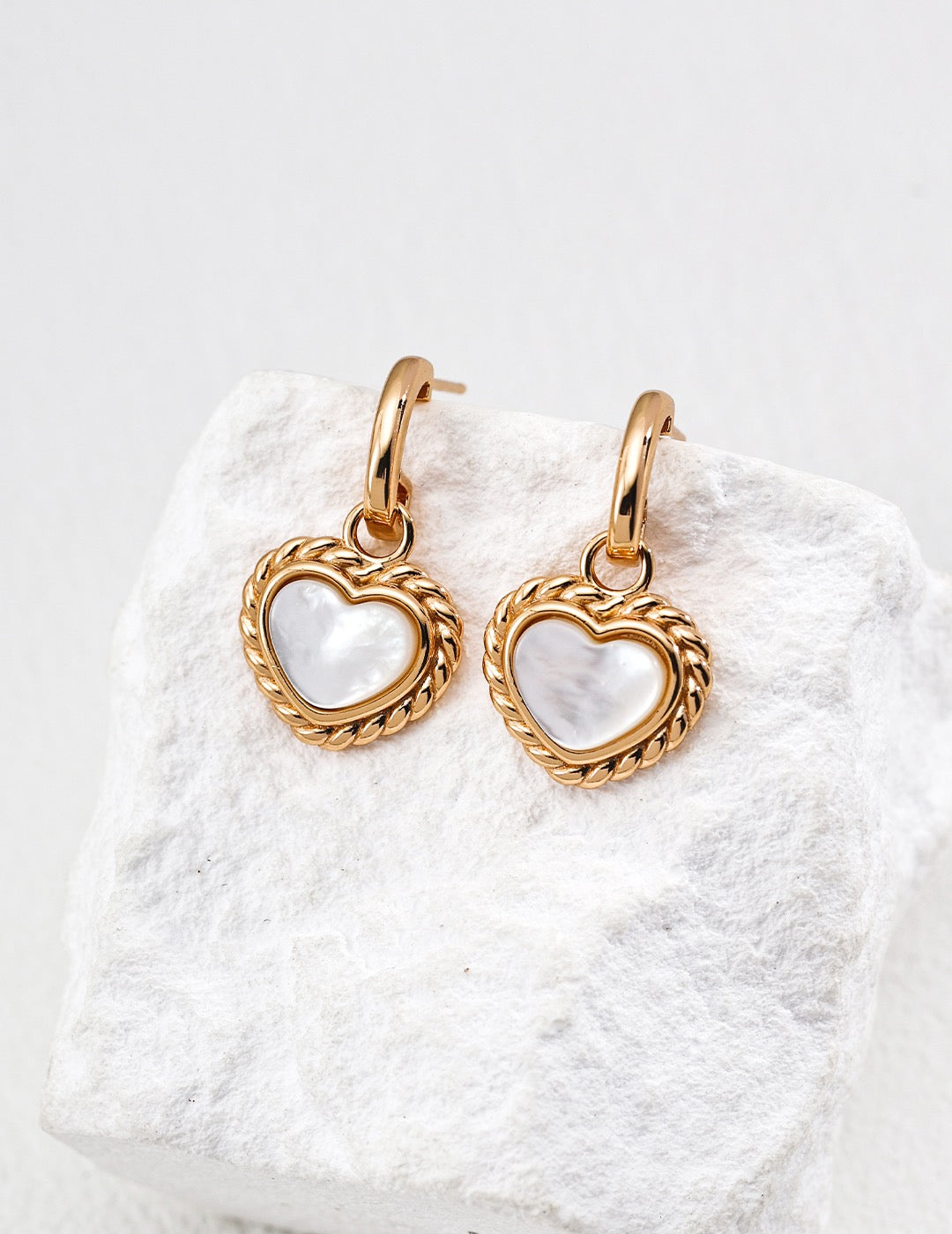 White mother of pearls heart hoops