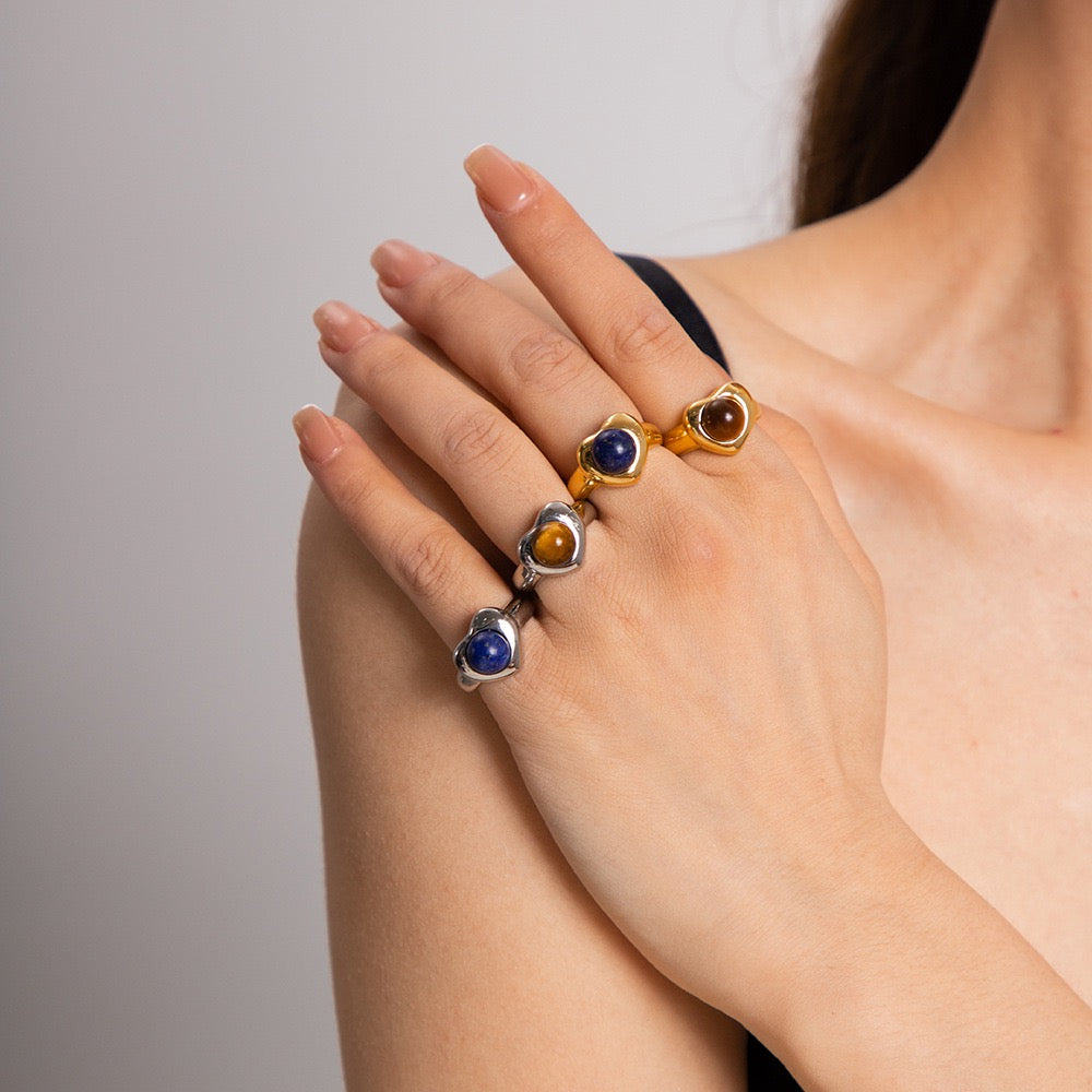 Natural stone heart rings