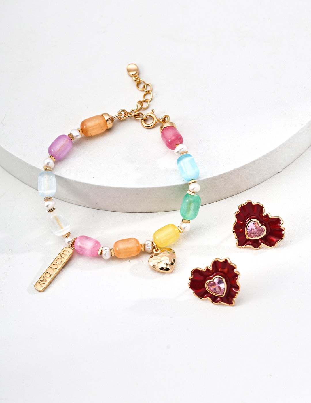 Cat eye stones pearl bracelet