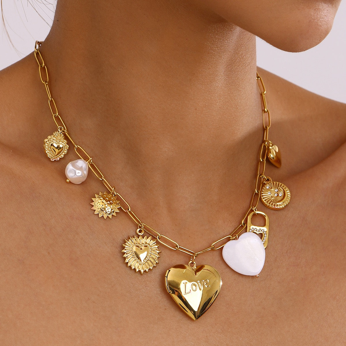 Love heart locket charm necklace