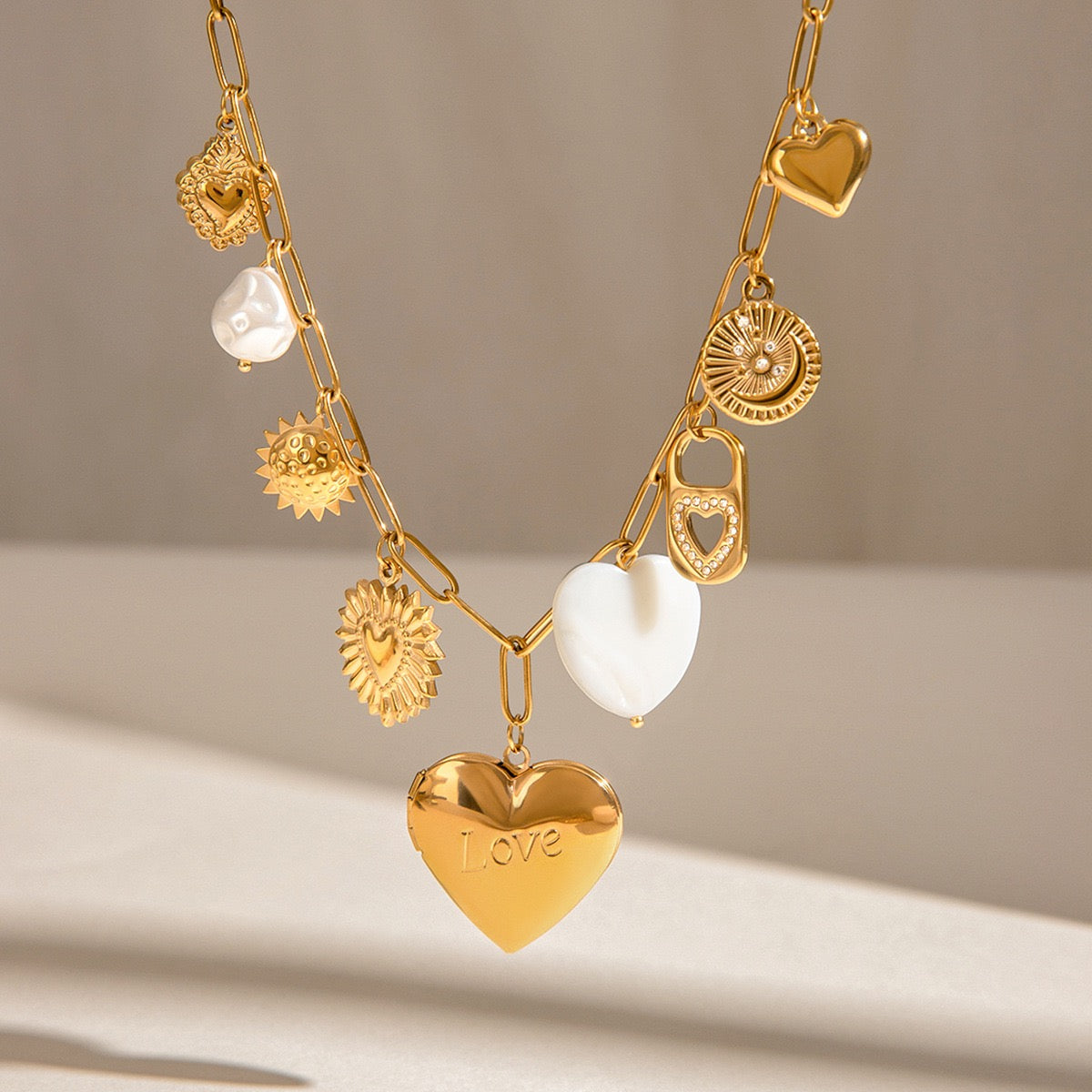Love heart locket charm necklace