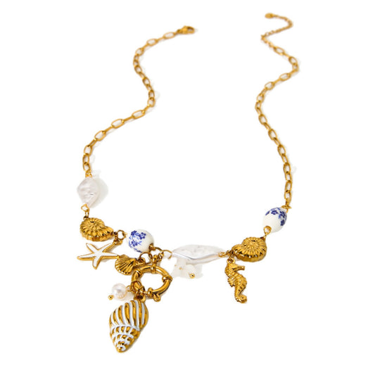 White beach shell charm necklace