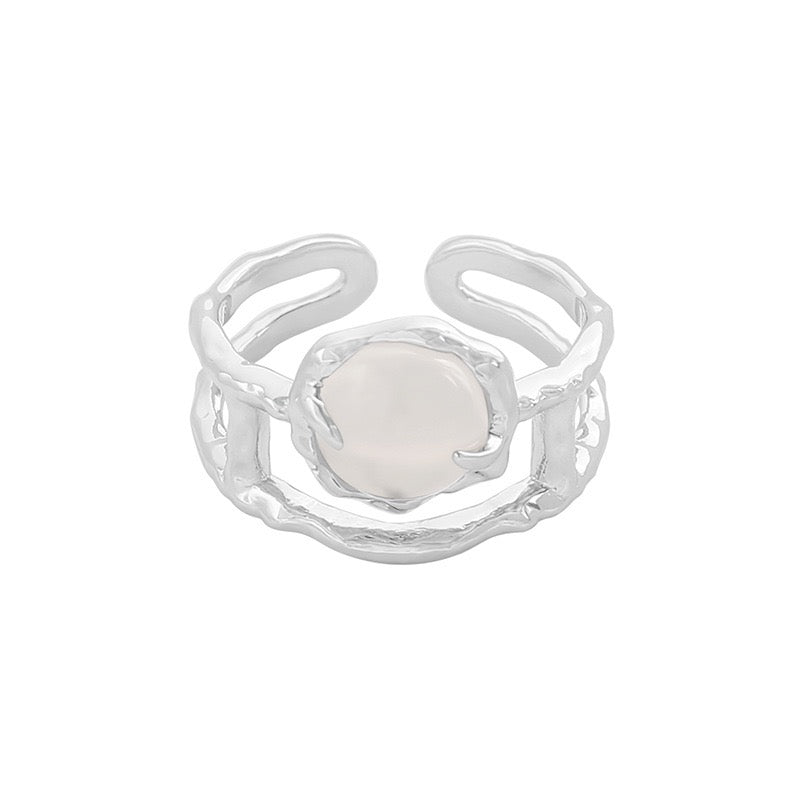 Moon stone layer silver ring