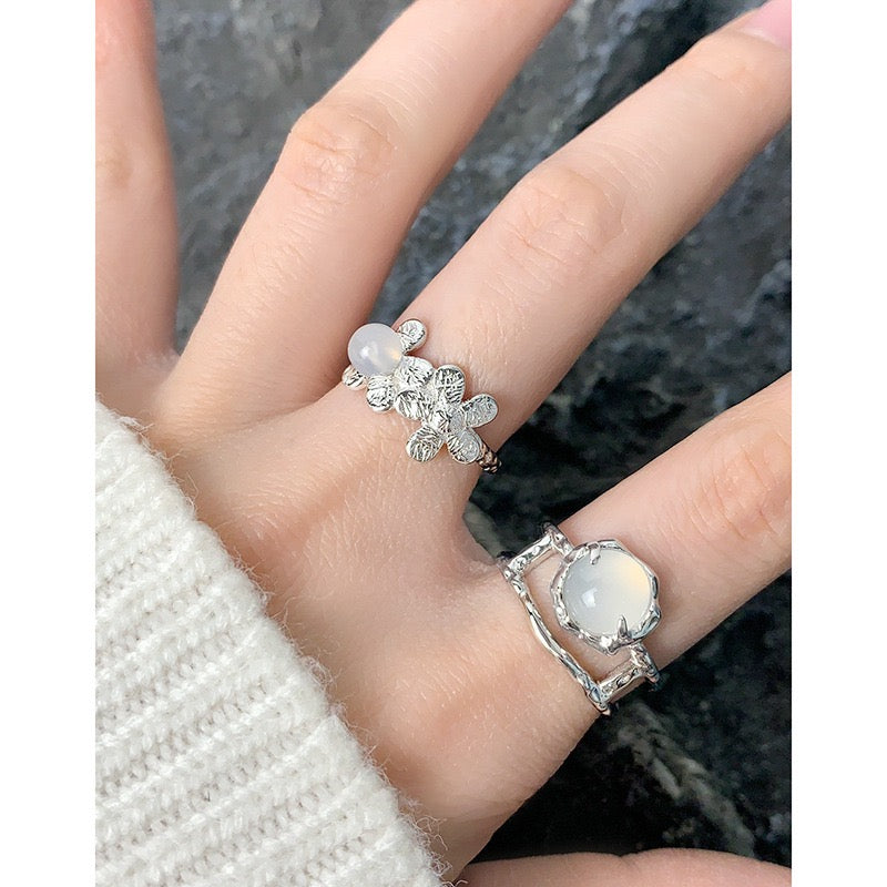 Moon stone layer silver ring