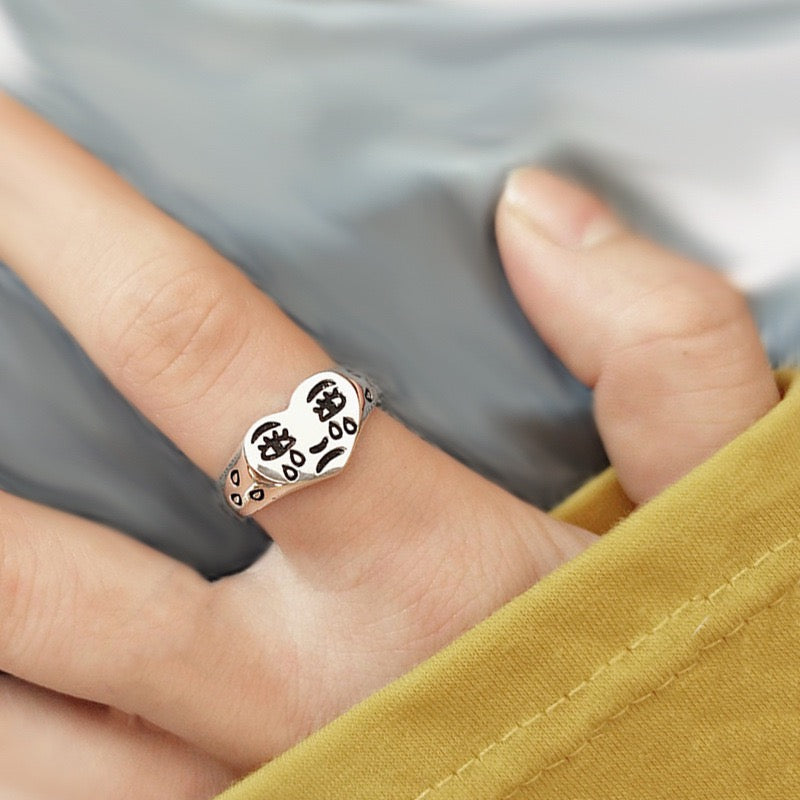 Crying heart sterling silver ring