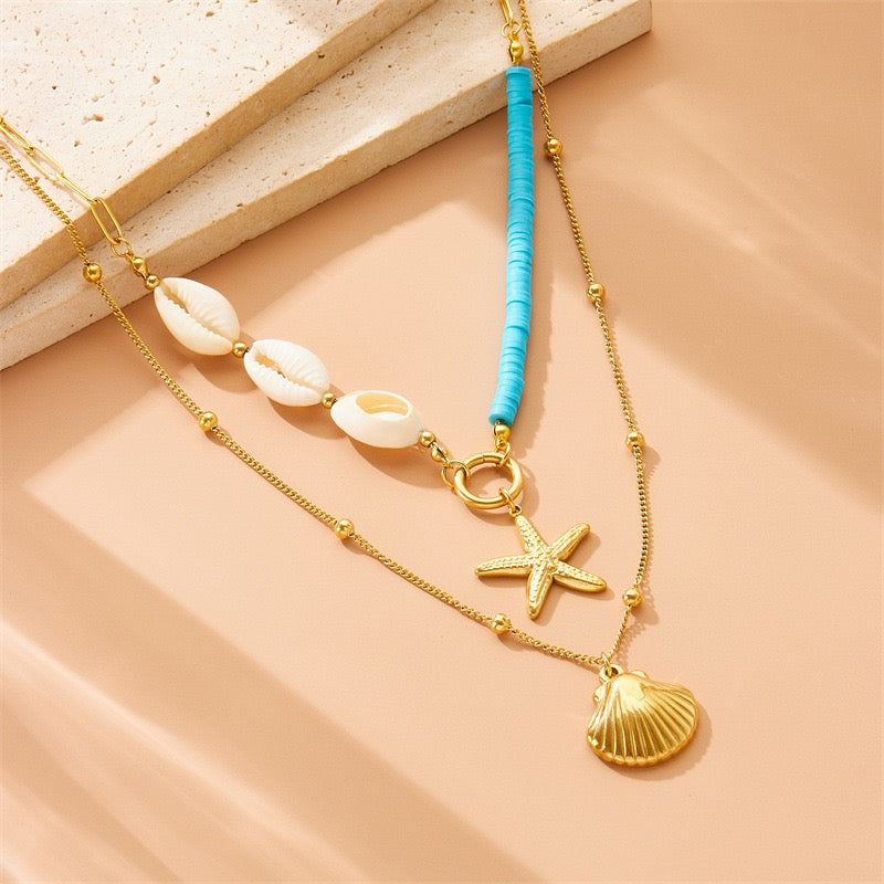 Blue layer starfish charm necklace