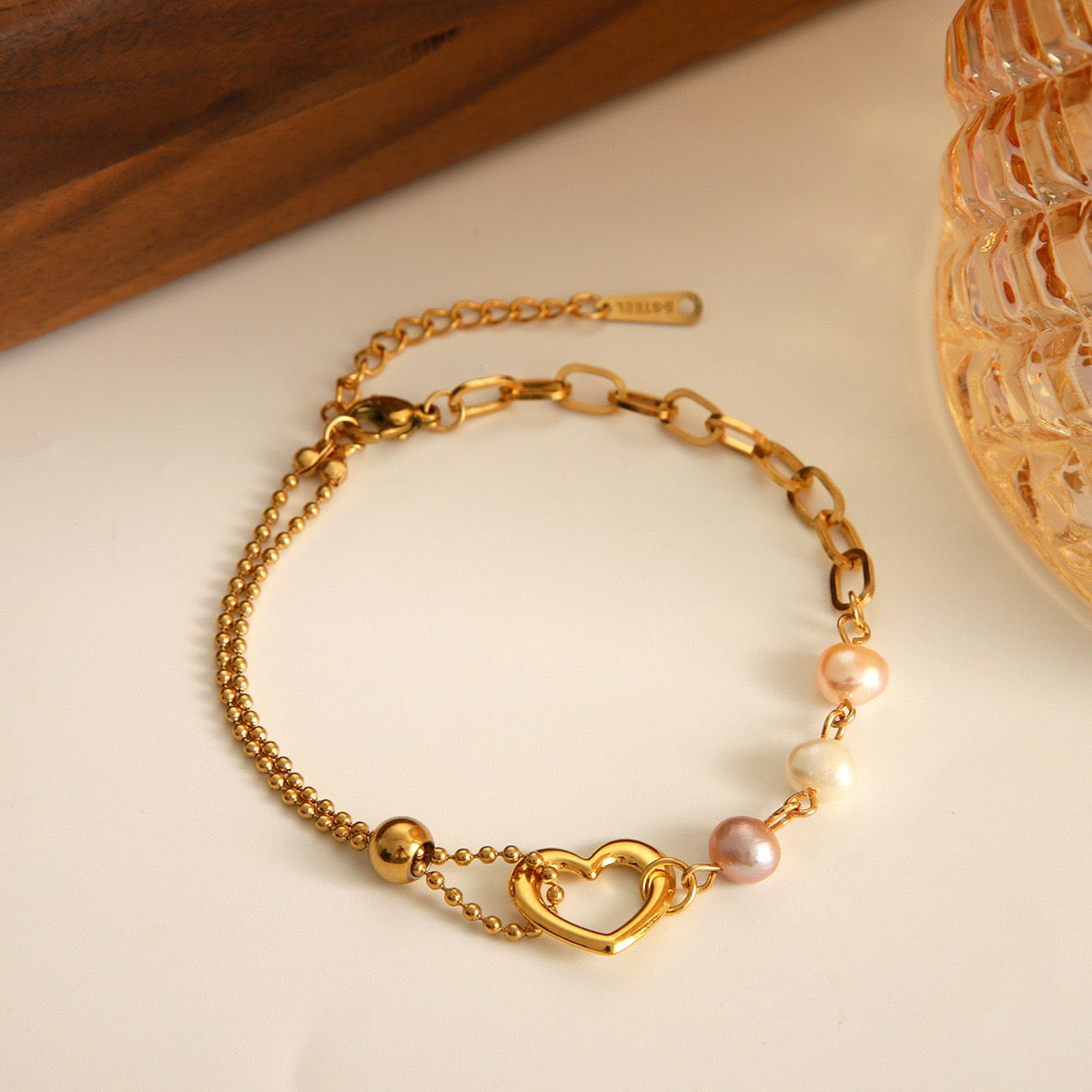 Freshwater pearls heart bracelet