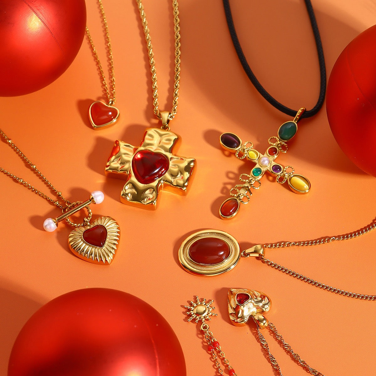 Red heart cross necklace