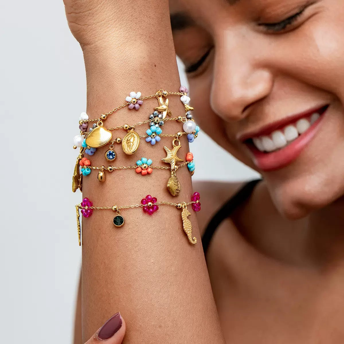 Purple flower charm bracelet