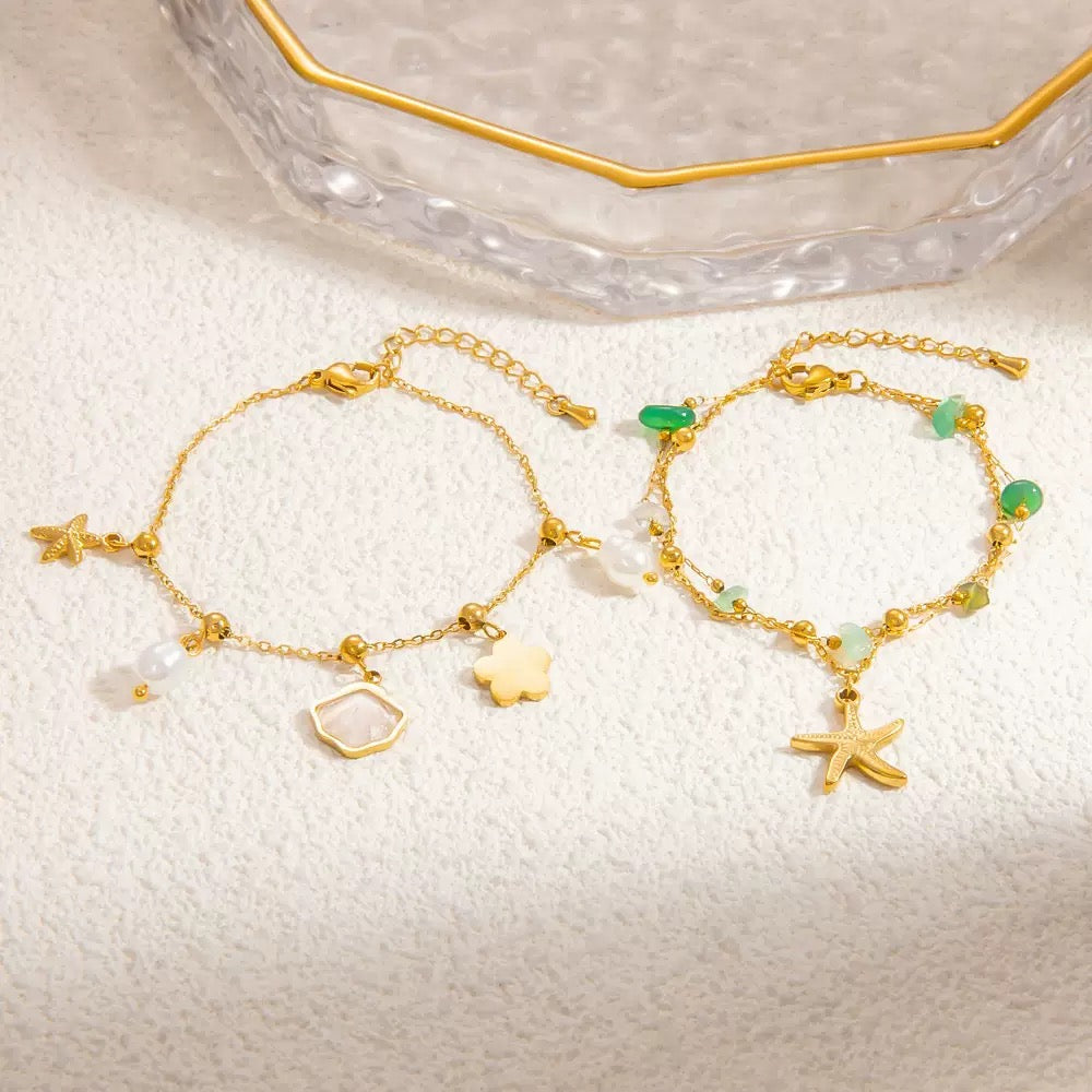Double layer starfish green bracelet