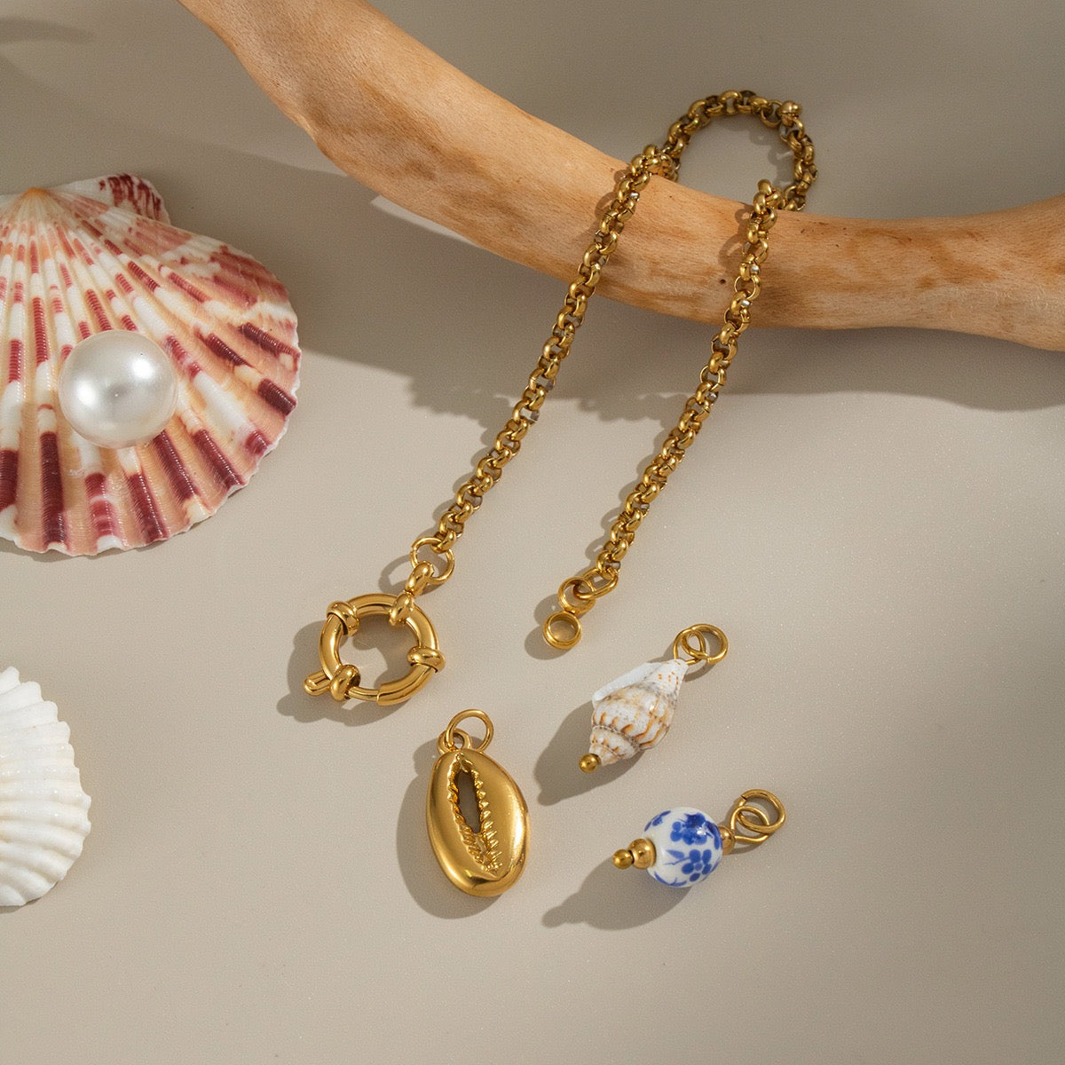Blue shell charm bracelet