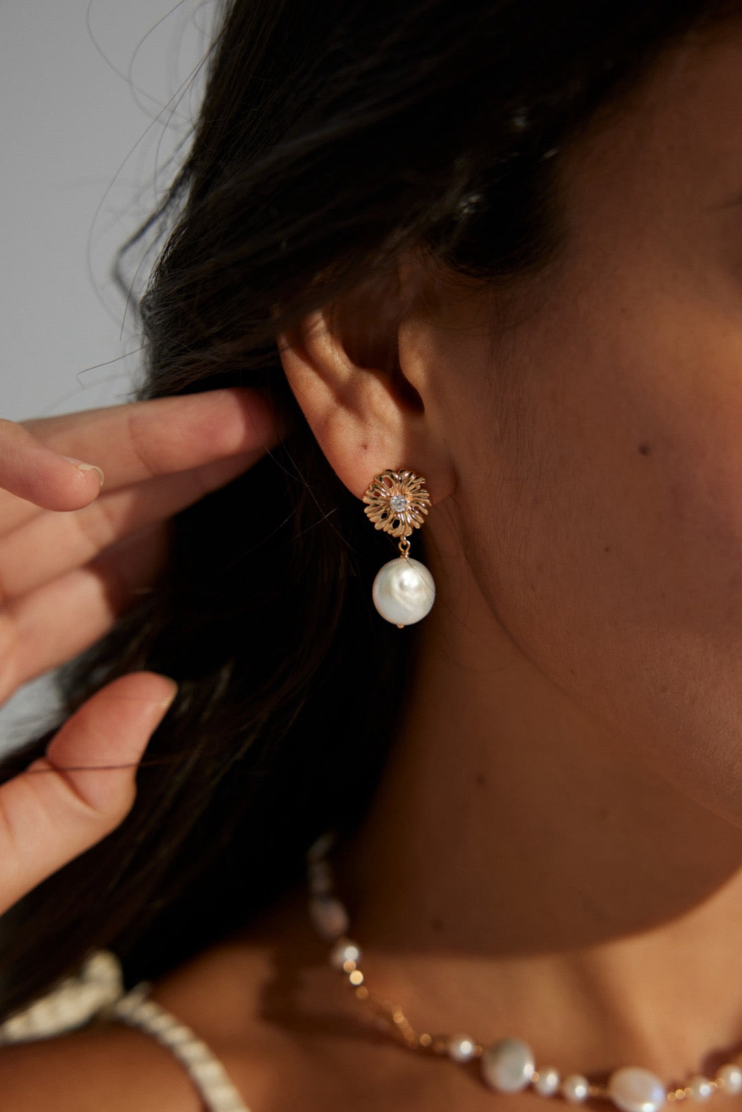 Jasper Blossom flower pearl earrings