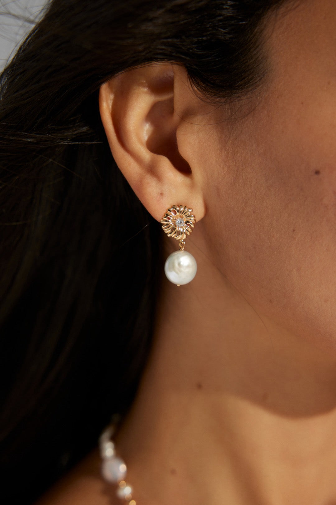 Jasper Blossom flower pearl earrings