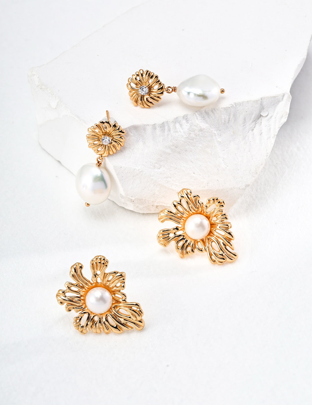 Jasper Blossom flower pearl earrings