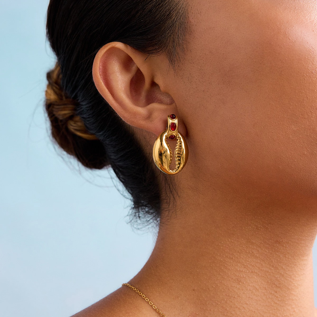 Ruby shell earrings