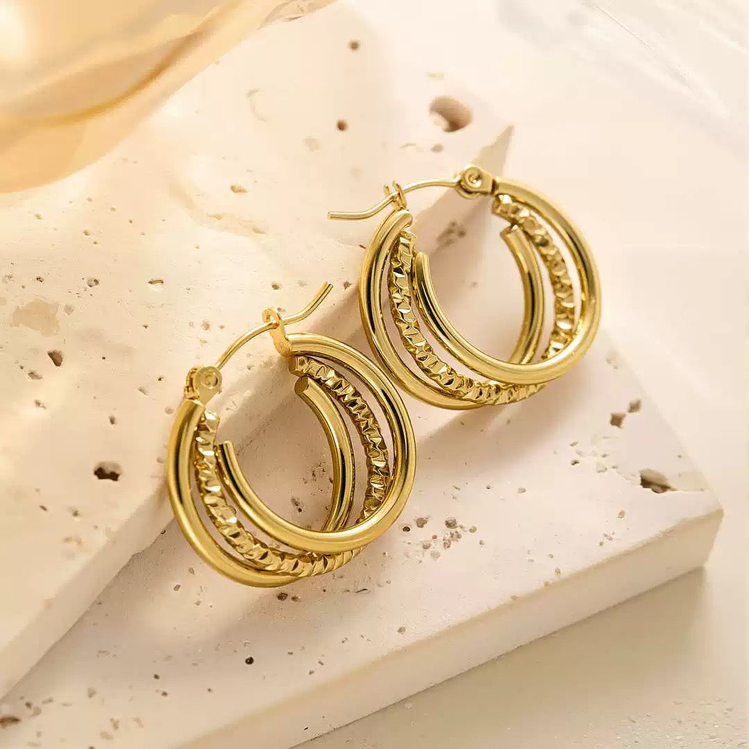 Shiny triple hoops
