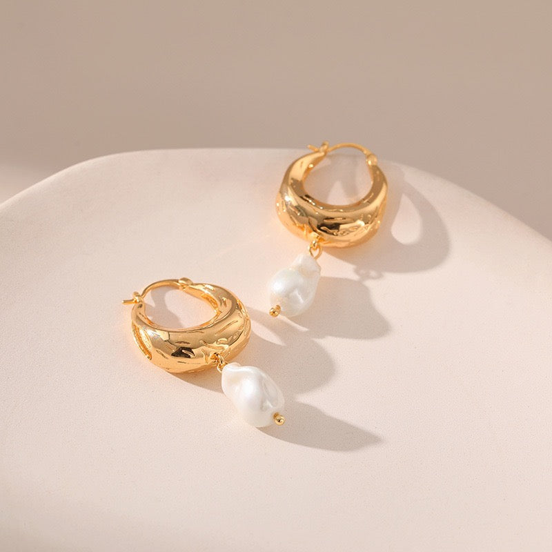 Gold plated hoops with artificial pearls