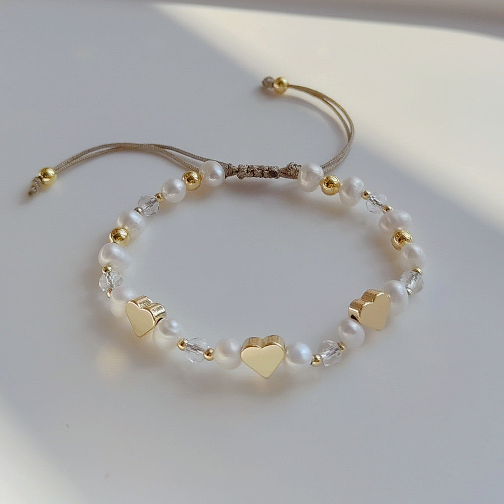 Gold plated beady pearl bracelet