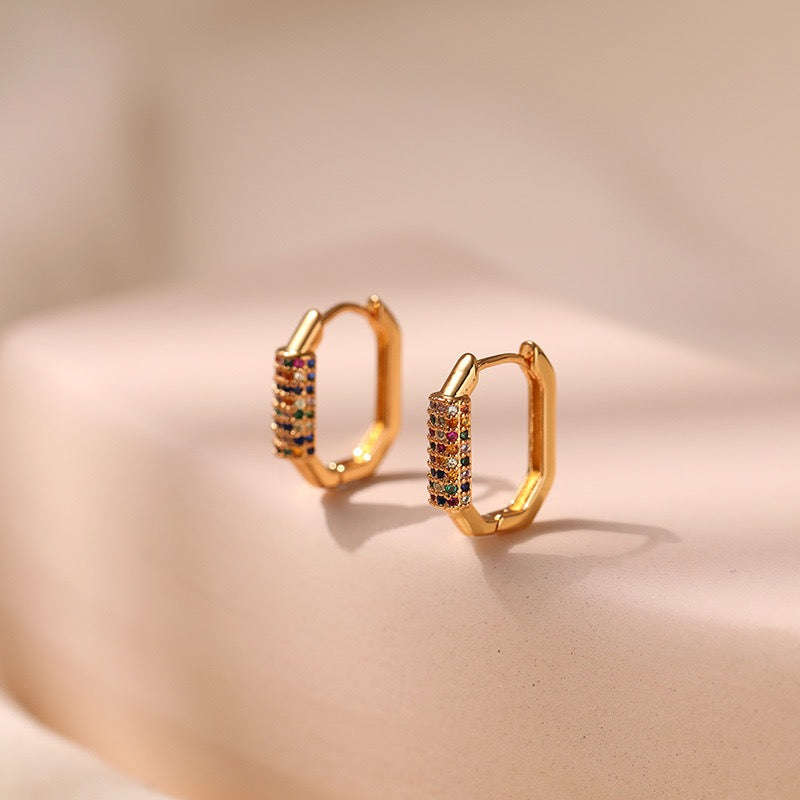 Square zircon gold plated hoops