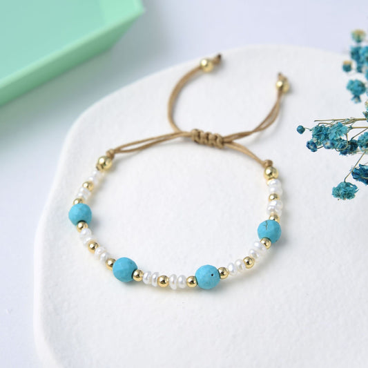 Handmade blue turquoise pearl bracelet