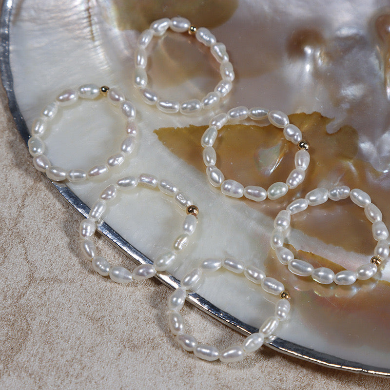 Elastic freshwater pearl rings