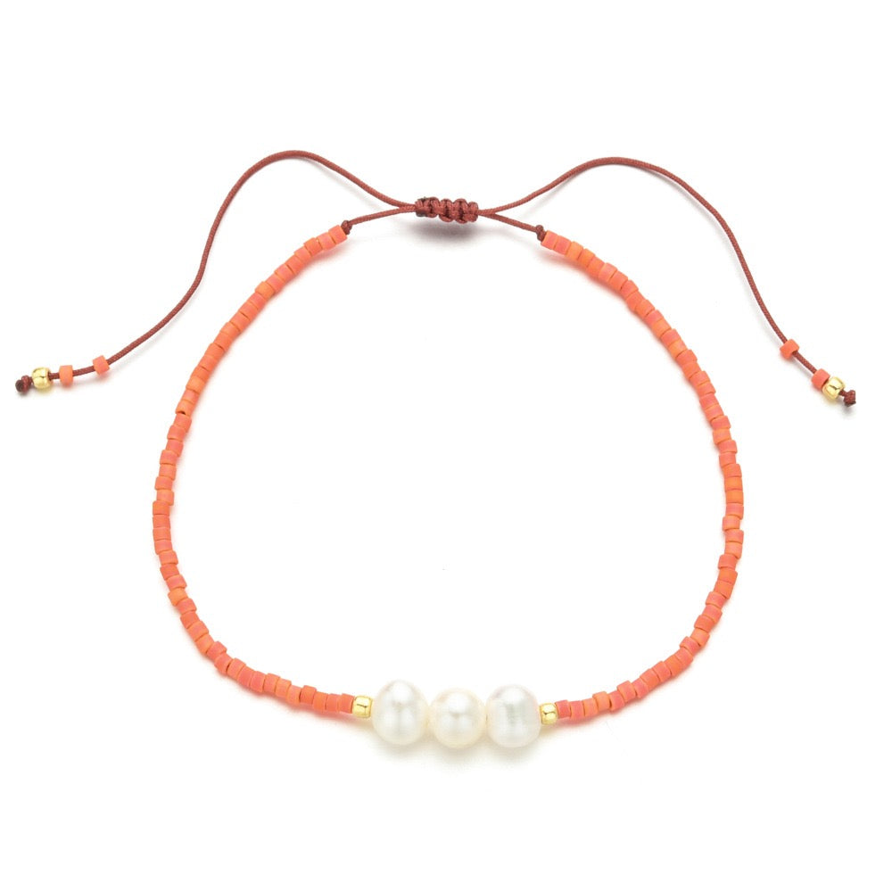 Three pearls beads bracelet