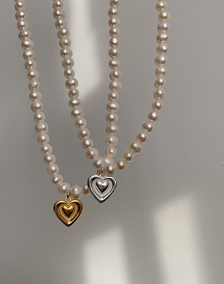 Gold heart freshwater pearls necklace