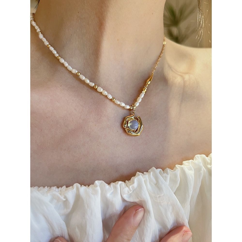 Moonstone freshwater pearls necklace