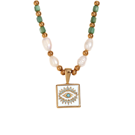 Flemington Green evil eye pearl necklace