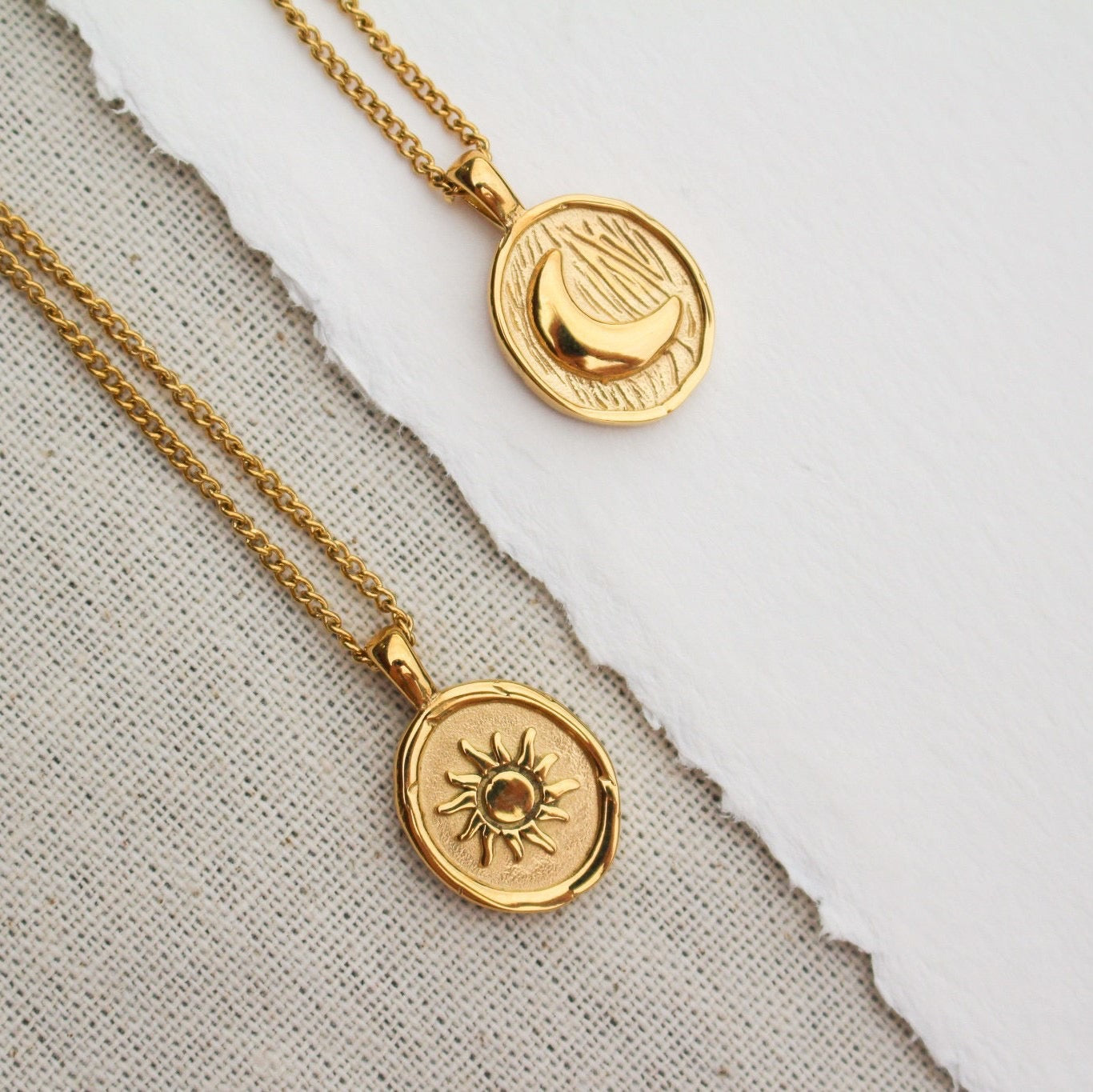 Sun and moon medallion necklace