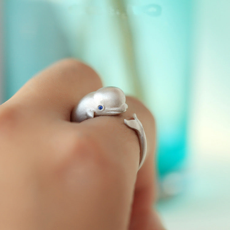 Whale sterling silver open ring