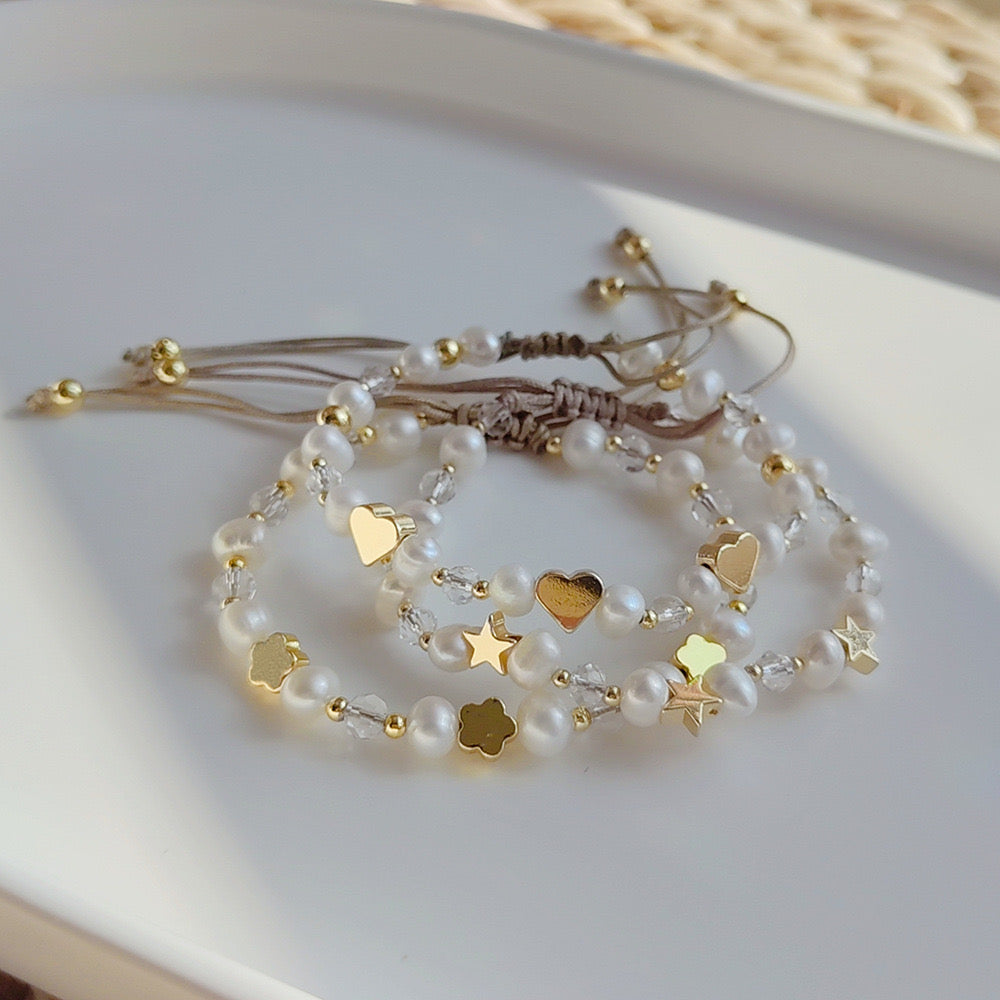 Gold plated beady pearl bracelet