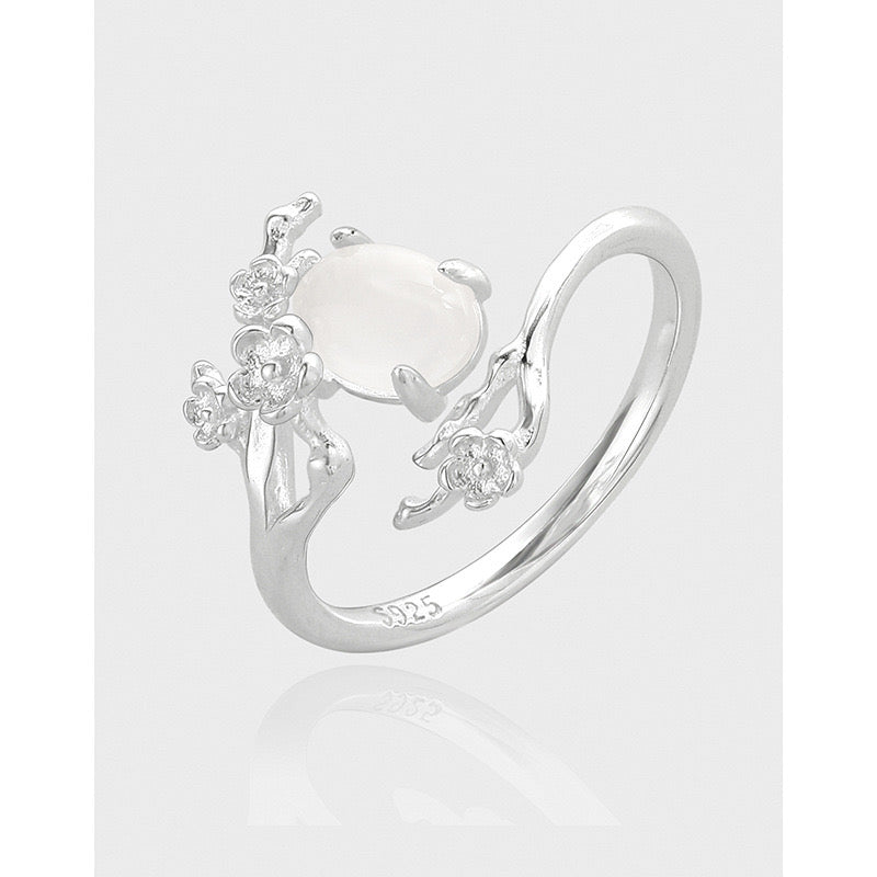 Branch rose silver ring