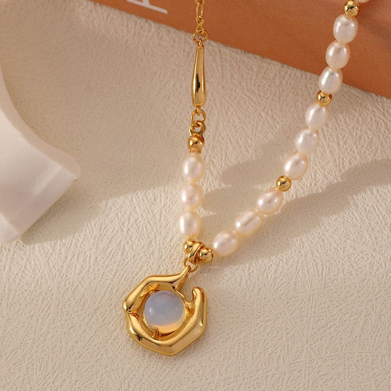 Moonstone freshwater pearls necklace