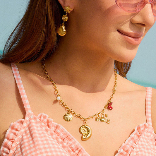 Red coral shell charm set